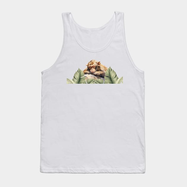 Baby Monkey Sleeping Watercolor Painting Tank Top by Alienated